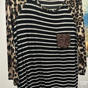 Striped and Leopard Print Top